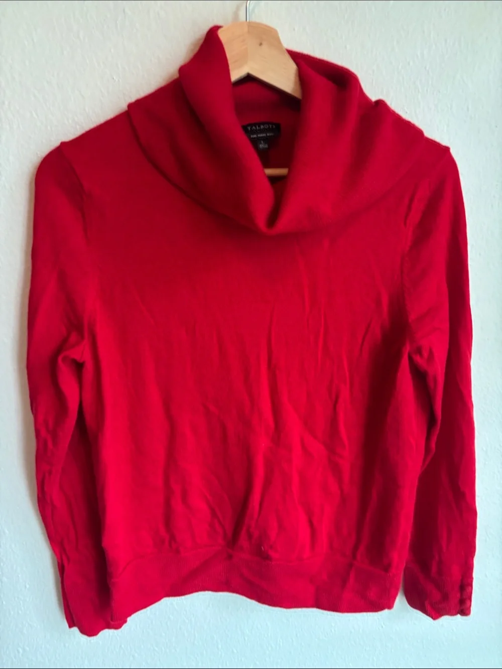 TALBOTS 100% Merino Wool Red Cowl Neck Women's Sweater Minimalist Large